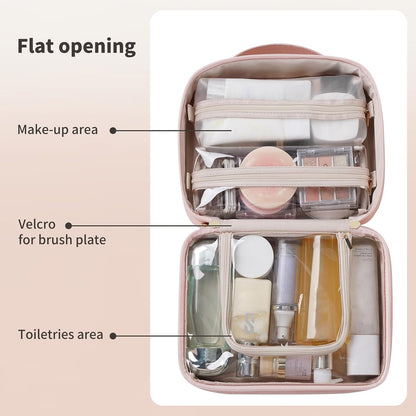 Travel Toiletry Bag for Women, Makeup Bag& Cases, Waterproof Makeup Organizer Cosmetic Bag with Compartments,Portable Make Up Bag for Travel Size Toiletries,Skincare,Brushes Set,Black