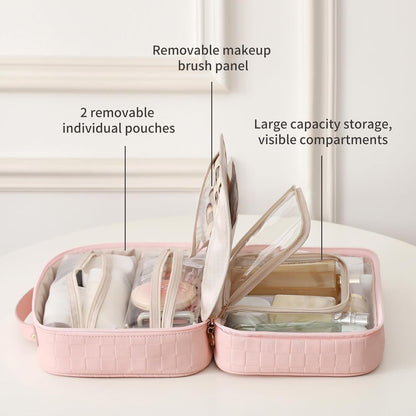 Travel Toiletry Bag for Women, Makeup Bag& Cases, Waterproof Makeup Organizer Cosmetic Bag with Compartments,Portable Make Up Bag for Travel Size Toiletries,Skincare,Brushes Set,Black