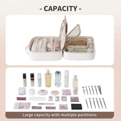 Travel Toiletry Bag for Women, Makeup Bag& Cases, Waterproof Makeup Organizer Cosmetic Bag with Compartments,Portable Make Up Bag for Travel Size Toiletries,Skincare,Brushes Set,Black