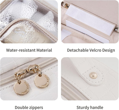 Travel Toiletry Bag for Women, Makeup Bag& Cases, Waterproof Makeup Organizer Cosmetic Bag with Compartments,Portable Make Up Bag for Travel Size Toiletries,Skincare,Brushes Set,Black