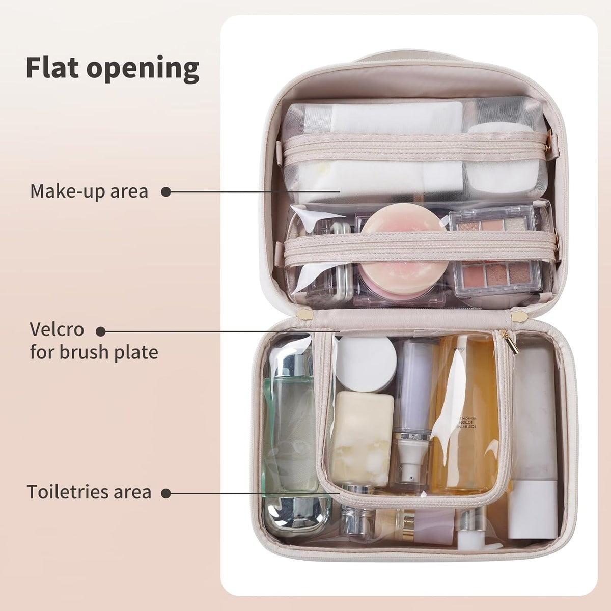 Travel Toiletry Bag for Women, Makeup Bag& Cases, Waterproof Makeup Organizer Cosmetic Bag with Compartments,Portable Make Up Bag for Travel Size Toiletries,Skincare,Brushes Set,Black