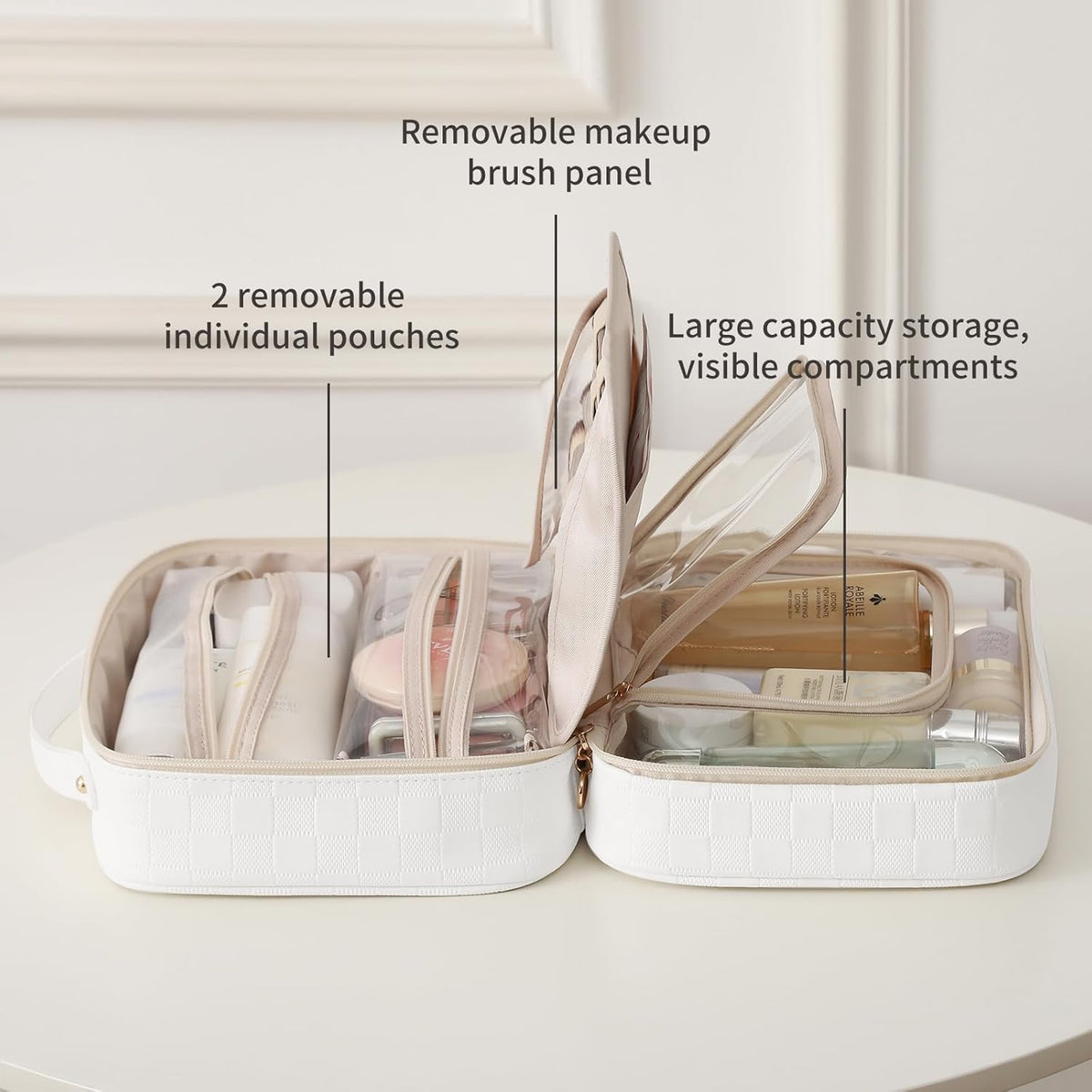 Travel Toiletry Bag for Women, Makeup Bag& Cases, Waterproof Makeup Organizer Cosmetic Bag with Compartments,Portable Make Up Bag for Travel Size Toiletries,Skincare,Brushes Set,Black