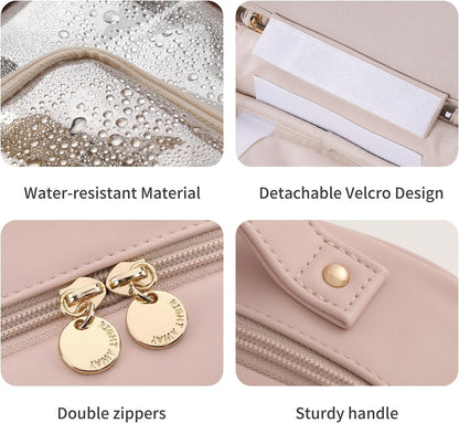 Travel Toiletry Bag for Women, Makeup Bag& Cases, Waterproof Makeup Organizer Cosmetic Bag with Compartments,Portable Make Up Bag for Travel Size Toiletries,Skincare,Brushes Set,Black