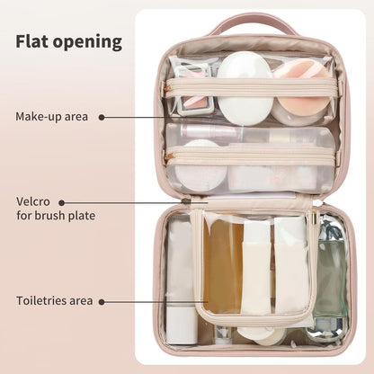 Travel Toiletry Bag for Women, Makeup Bag& Cases, Waterproof Makeup Organizer Cosmetic Bag with Compartments,Portable Make Up Bag for Travel Size Toiletries,Skincare,Brushes Set,Black