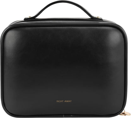 Travel Toiletry Bag for Women, Makeup Bag& Cases, Waterproof Makeup Organizer Cosmetic Bag with Compartments,Portable Make Up Bag for Travel Size Toiletries,Skincare,Brushes Set,Black