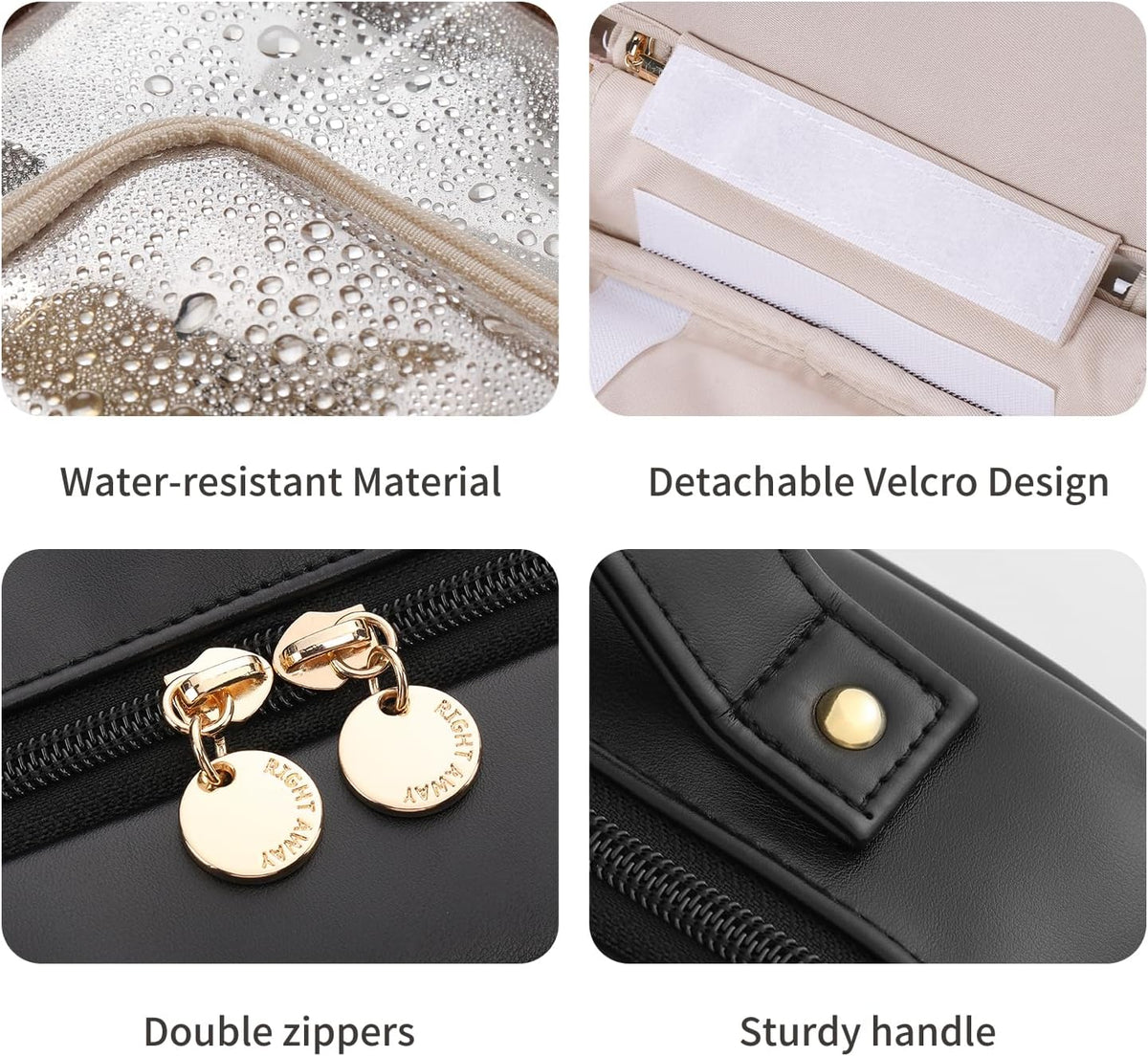 Travel Toiletry Bag for Women, Makeup Bag& Cases, Waterproof Makeup Organizer Cosmetic Bag with Compartments,Portable Make Up Bag for Travel Size Toiletries,Skincare,Brushes Set,Black