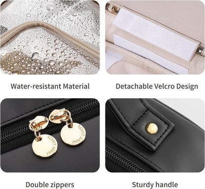Travel Toiletry Bag for Women, Makeup Bag& Cases, Waterproof Makeup Organizer Cosmetic Bag with Compartments,Portable Make Up Bag for Travel Size Toiletries,Skincare,Brushes Set,Black