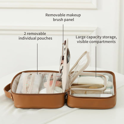 Travel Toiletry Bag for Women, Makeup Bag& Cases, Waterproof Makeup Organizer Cosmetic Bag with Compartments,Portable Make Up Bag for Travel Size Toiletries,Skincare,Brushes Set,Black