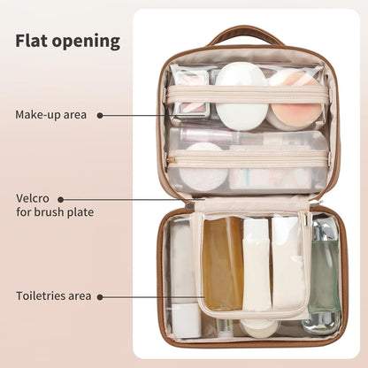 Travel Toiletry Bag for Women, Makeup Bag& Cases, Waterproof Makeup Organizer Cosmetic Bag with Compartments,Portable Make Up Bag for Travel Size Toiletries,Skincare,Brushes Set,Black
