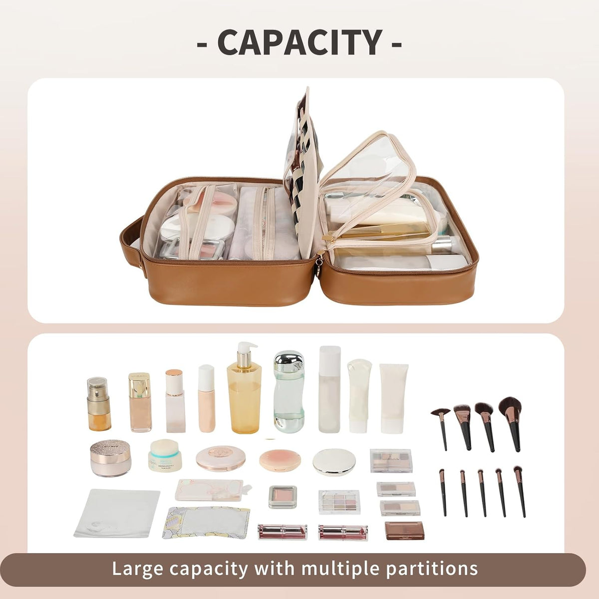 Travel Toiletry Bag for Women, Makeup Bag& Cases, Waterproof Makeup Organizer Cosmetic Bag with Compartments,Portable Make Up Bag for Travel Size Toiletries,Skincare,Brushes Set,Black