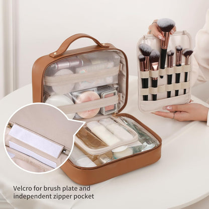 Travel Toiletry Bag for Women, Makeup Bag& Cases, Waterproof Makeup Organizer Cosmetic Bag with Compartments,Portable Make Up Bag for Travel Size Toiletries,Skincare,Brushes Set,Black
