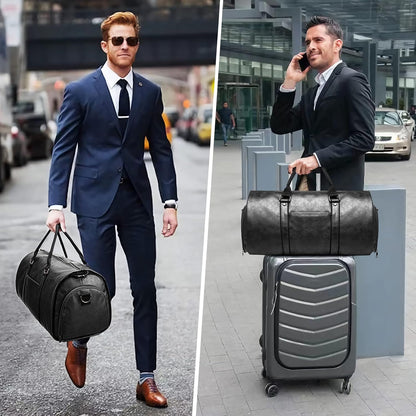 Carry on Garment Bags for Travel Leather Garment Duffle Bag Convertible Mens Suit Travel Bags with Shoe Compartment,Waterproof,Perfect for Business Travel/Husband Gifts (Brown)