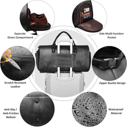 Carry on Garment Bags for Travel Leather Garment Duffle Bag Convertible Mens Suit Travel Bags with Shoe Compartment,Waterproof,Perfect for Business Travel/Husband Gifts (Brown)