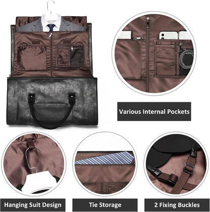 Carry on Garment Bags for Travel Leather Garment Duffle Bag Convertible Mens Suit Travel Bags with Shoe Compartment,Waterproof,Perfect for Business Travel/Husband Gifts (Brown)