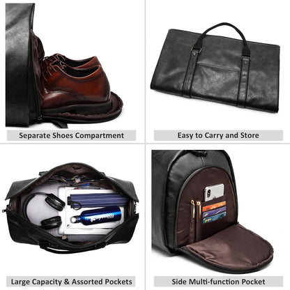 Carry on Garment Bags for Travel Leather Garment Duffle Bag Convertible Mens Suit Travel Bags with Shoe Compartment,Waterproof,Perfect for Business Travel/Husband Gifts (Brown)