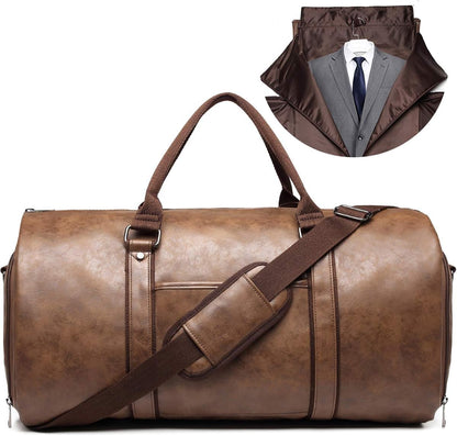 Carry on Garment Bags for Travel Leather Garment Duffle Bag Convertible Mens Suit Travel Bags with Shoe Compartment,Waterproof,Perfect for Business Travel/Husband Gifts (Brown)