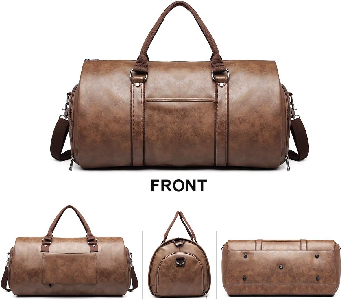 Carry on Garment Bags for Travel Leather Garment Duffle Bag Convertible Mens Suit Travel Bags with Shoe Compartment,Waterproof,Perfect for Business Travel/Husband Gifts (Brown)