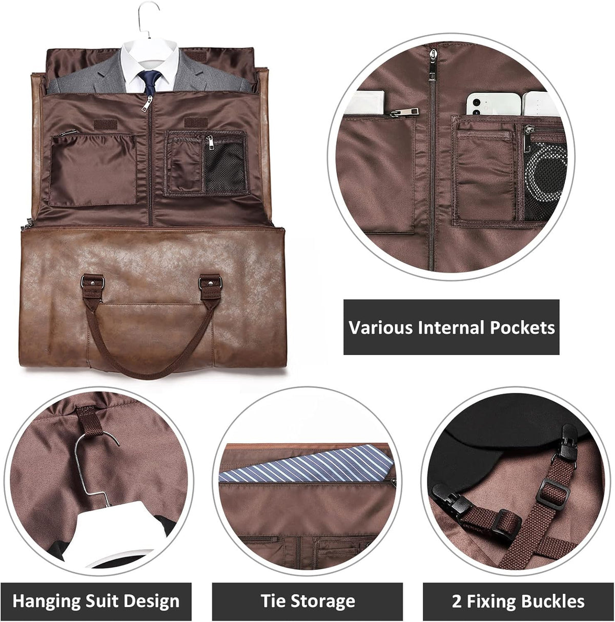 Carry on Garment Bags for Travel Leather Garment Duffle Bag Convertible Mens Suit Travel Bags with Shoe Compartment,Waterproof,Perfect for Business Travel/Husband Gifts (Brown)