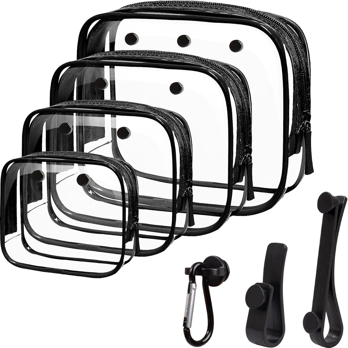 4 Pack Clear Toiletry Bags, Portable Travel Makeup Pouch with Zipper, TSA Approved Organizer, Clear Pouch Bags Compatible With Bogg Bag Divider Accessories (Clear White)