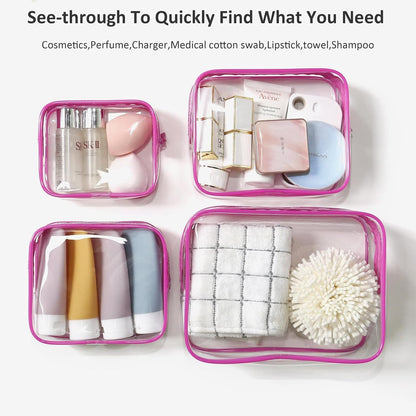 4 Pack Clear Toiletry Bags, Portable Travel Makeup Pouch with Zipper, TSA Approved Organizer, Clear Pouch Bags Compatible With Bogg Bag Divider Accessories (Clear White)