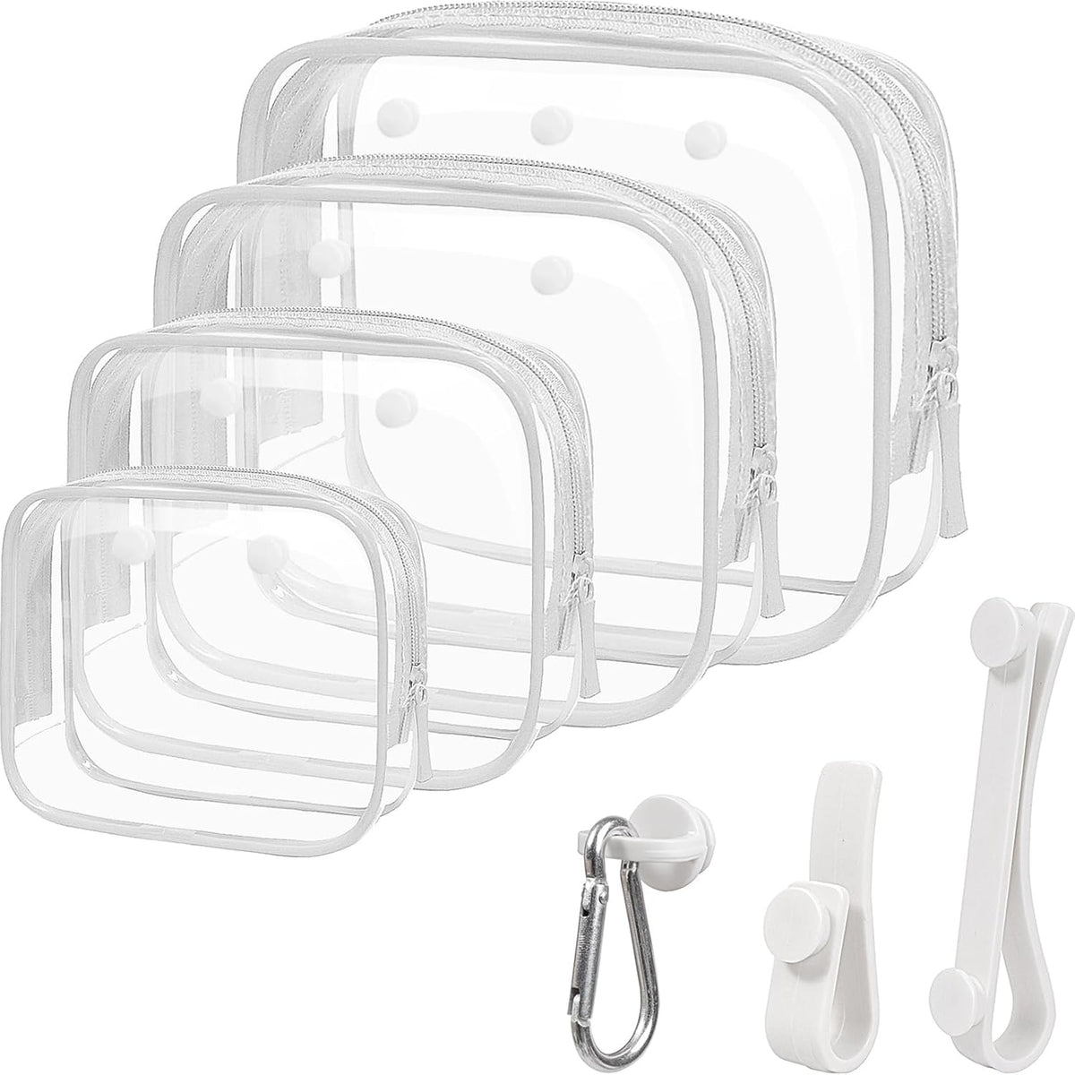 4 Pack Clear Toiletry Bags, Portable Travel Makeup Pouch with Zipper, TSA Approved Organizer, Clear Pouch Bags Compatible With Bogg Bag Divider Accessories (Clear White)