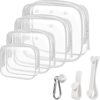 4 Pack Clear Toiletry Bags, Portable Travel Makeup Pouch with Zipper, TSA Approved Organizer, Clear Pouch Bags Compatible With Bogg Bag Divider Accessories (Clear White)