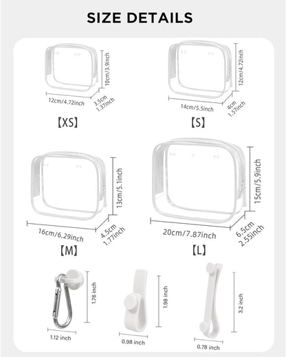 4 Pack Clear Toiletry Bags, Portable Travel Makeup Pouch with Zipper, TSA Approved Organizer, Clear Pouch Bags Compatible With Bogg Bag Divider Accessories (Clear White)
