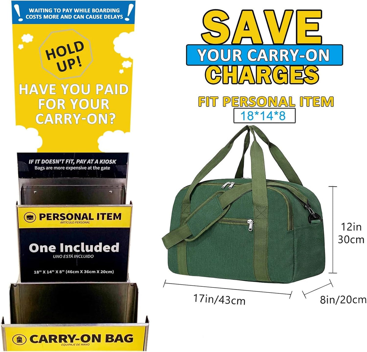 Carry on Bag with Laptop Compartment & Wet Pocket 15.6 Inch Underseat Personal Item Travel Bag Travel Duffel Bag