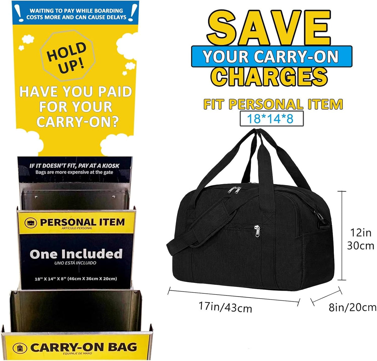 Carry on Bag with Laptop Compartment & Wet Pocket 15.6 Inch Underseat Personal Item Travel Bag Travel Duffel Bag