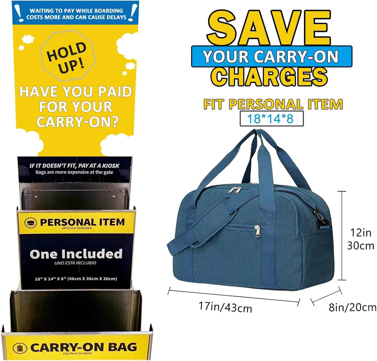 Carry on Bag with Laptop Compartment & Wet Pocket 15.6 Inch Underseat Personal Item Travel Bag Travel Duffel Bag