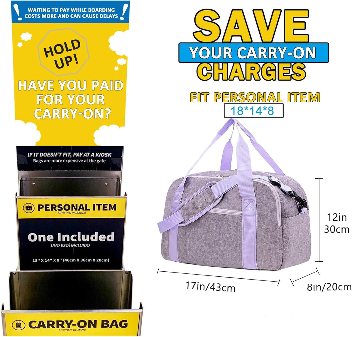 Carry on Bag with Laptop Compartment & Wet Pocket 15.6 Inch Underseat Personal Item Travel Bag Travel Duffel Bag
