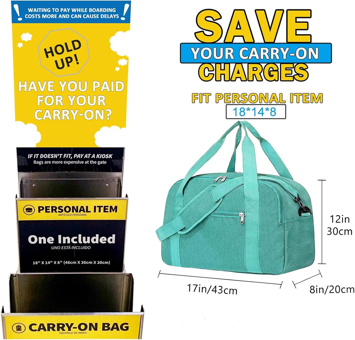 Carry on Bag with Laptop Compartment & Wet Pocket 15.6 Inch Underseat Personal Item Travel Bag Travel Duffel Bag