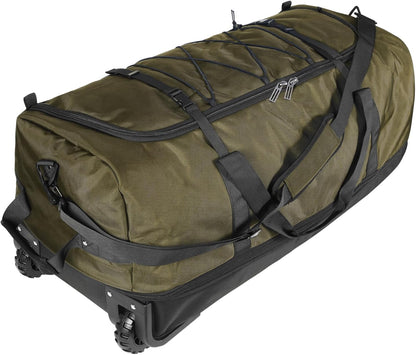 110L/140L Expandable Soft-Sided Foldable Duffle Bag with 2 Rubber Wheels,Packable 32” Rolling Carry-On with Multi-Pockets & Compartments,Navy Blue
