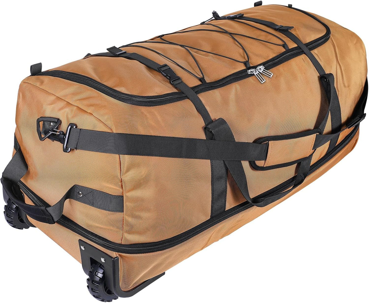 110L/140L Expandable Soft-Sided Foldable Duffle Bag with 2 Rubber Wheels,Packable 32” Rolling Carry-On with Multi-Pockets & Compartments,Navy Blue