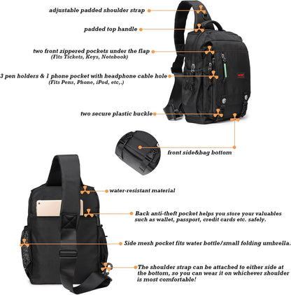 Sling Bags Chest Shoulder Backpacks, Laptop Backpack Crossbody Messenger Bag Travel Outdoor Men Women
