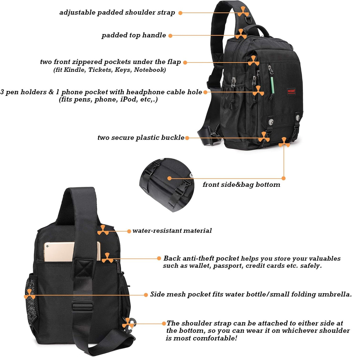 Sling Bags Chest Shoulder Backpacks, Laptop Backpack Crossbody Messenger Bag Travel Outdoor Men Women