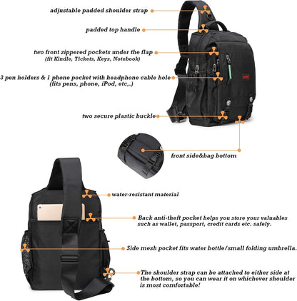 Sling Bags Chest Shoulder Backpacks, Laptop Backpack Crossbody Messenger Bag Travel Outdoor Men Women