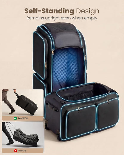 100L Rolling Duffel Bag with Wheels, Durable Travel Duffel Backpack with Hidden Straps & Waist Support, Waterproof Foldable Luggage for Outdoor, Airport & Camping, Men/Women (Blue)