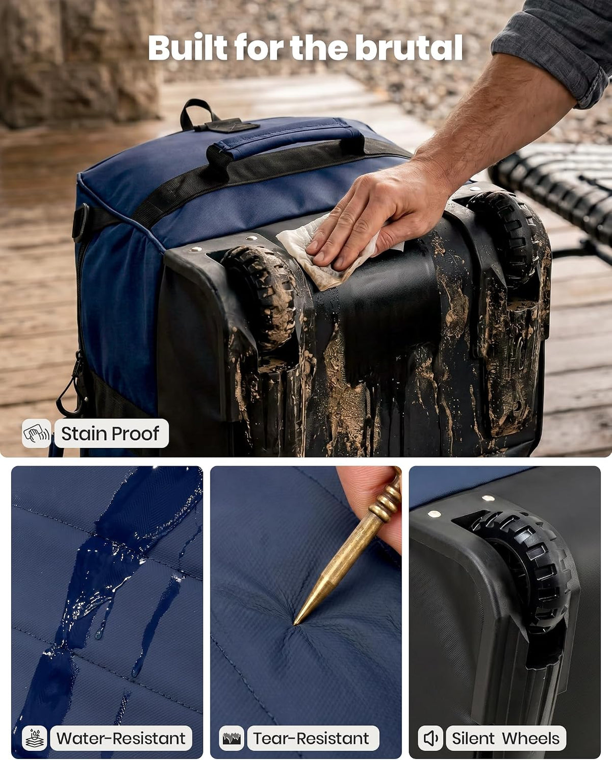 100L Rolling Duffel Bag with Wheels, Durable Travel Duffel Backpack with Hidden Straps & Waist Support, Waterproof Foldable Luggage for Outdoor, Airport & Camping, Men/Women (Blue)