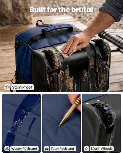 100L Rolling Duffel Bag with Wheels, Durable Travel Duffel Backpack with Hidden Straps & Waist Support, Waterproof Foldable Luggage for Outdoor, Airport & Camping, Men/Women (Blue)