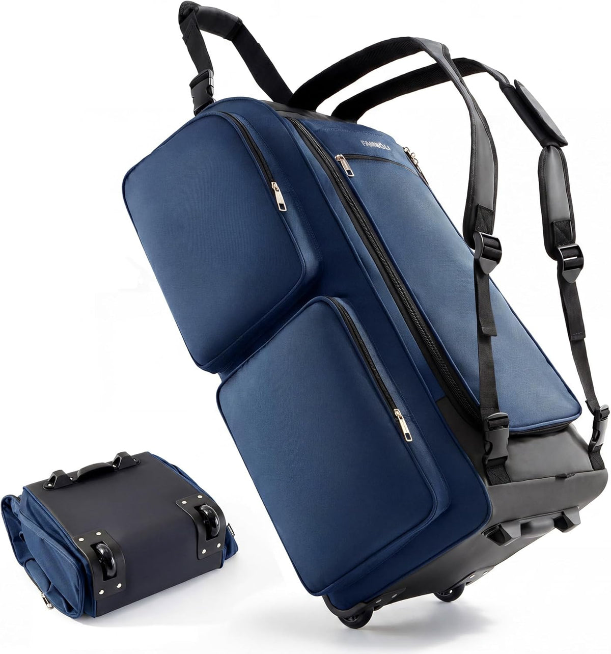100L Rolling Duffel Bag with Wheels, Durable Travel Duffel Backpack with Hidden Straps & Waist Support, Waterproof Foldable Luggage for Outdoor, Airport & Camping, Men/Women (Blue)