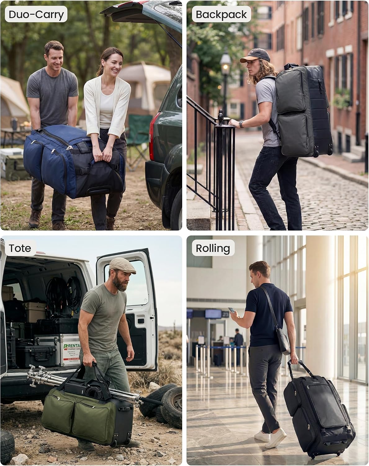 100L Rolling Duffel Bag with Wheels, Durable Travel Duffel Backpack with Hidden Straps & Waist Support, Waterproof Foldable Luggage for Outdoor, Airport & Camping, Men/Women (Blue)