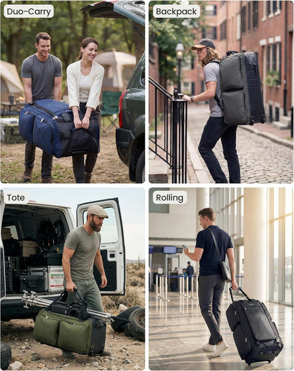 100L Rolling Duffel Bag with Wheels, Durable Travel Duffel Backpack with Hidden Straps & Waist Support, Waterproof Foldable Luggage for Outdoor, Airport & Camping, Men/Women (Blue)