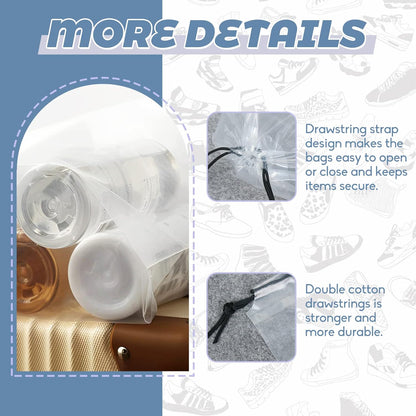 50 Pcs Shoe Bags for Travel,Large Transparent Travel Shoe Bags for Packing,Clear Plastic Drawstring Bags Shoe Dust Bags,Portable Shoes Organizers Pouch with Rope for Men and Women