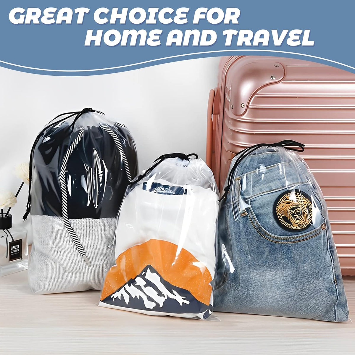50 Pcs Shoe Bags for Travel,Large Transparent Travel Shoe Bags for Packing,Clear Plastic Drawstring Bags Shoe Dust Bags,Portable Shoes Organizers Pouch with Rope for Men and Women
