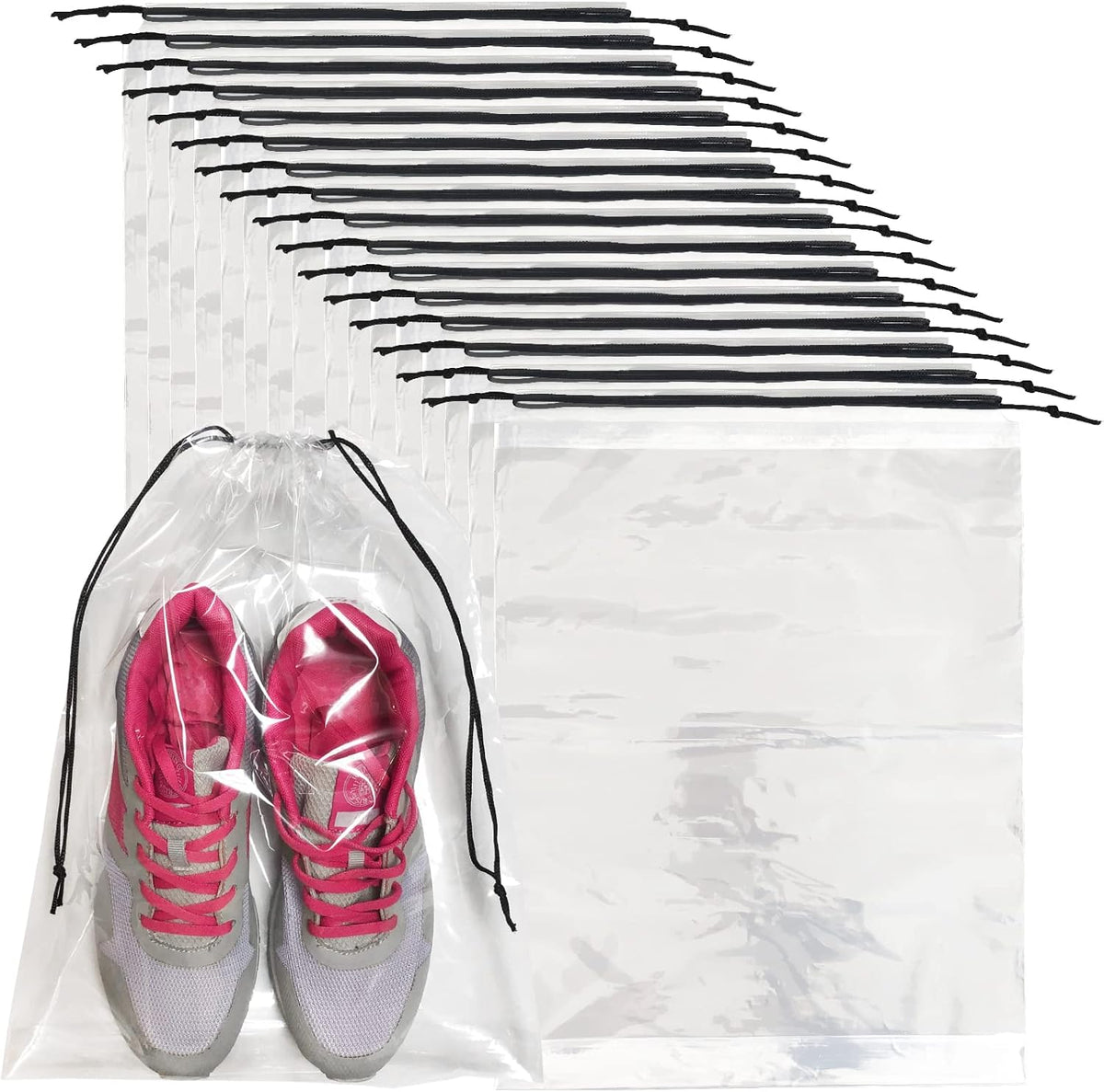 50 Pcs Shoe Bags for Travel,Large Transparent Travel Shoe Bags for Packing,Clear Plastic Drawstring Bags Shoe Dust Bags,Portable Shoes Organizers Pouch with Rope for Men and Women