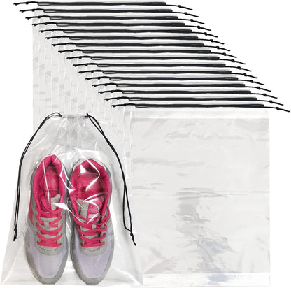 50 Pcs Shoe Bags for Travel,Large Transparent Travel Shoe Bags for Packing,Clear Plastic Drawstring Bags Shoe Dust Bags,Portable Shoes Organizers Pouch with Rope for Men and Women