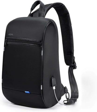 Laptop Sling Backpack Anti Theft Bag,Hiking Daypack 13 Inch Waterproof Nylon Travel Bags for Men, Single Shoulder Camping Dayback with USB Charging Port for Traveling