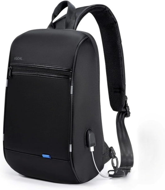 Laptop Sling Backpack Anti Theft Bag,Hiking Daypack 13 Inch Waterproof Nylon Travel Bags for Men, Single Shoulder Camping Dayback with USB Charging Port for Traveling