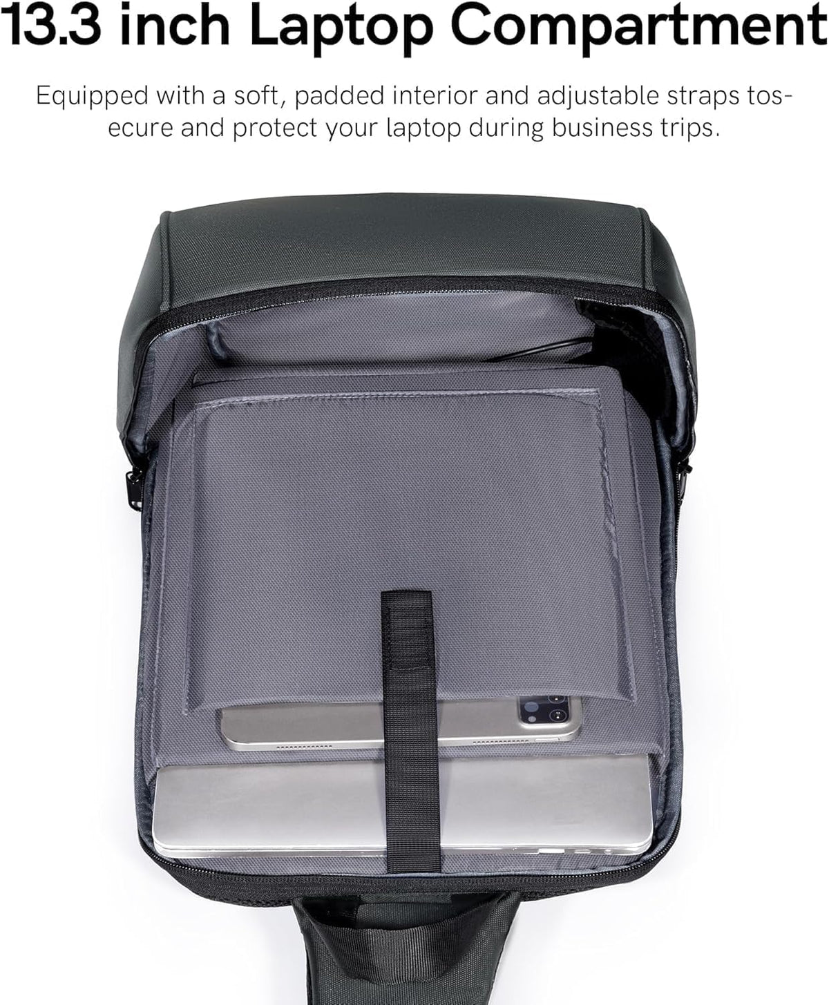 Laptop Sling Backpack Anti Theft Bag,Hiking Daypack 13 Inch Waterproof Nylon Travel Bags for Men, Single Shoulder Camping Dayback with USB Charging Port for Traveling